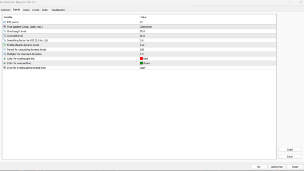 Advanced Dynamic RSI Input Fenster